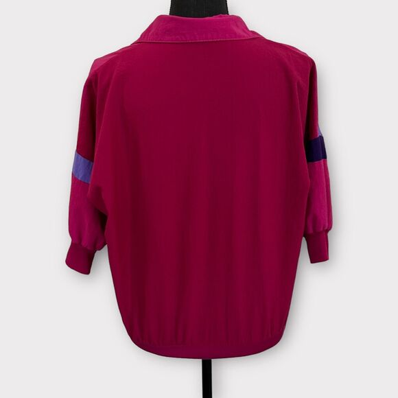 Vintage 80s Cortiva Color Block Collared Shirt Women Size Small Pink Purple Top - Picture 5 of 10